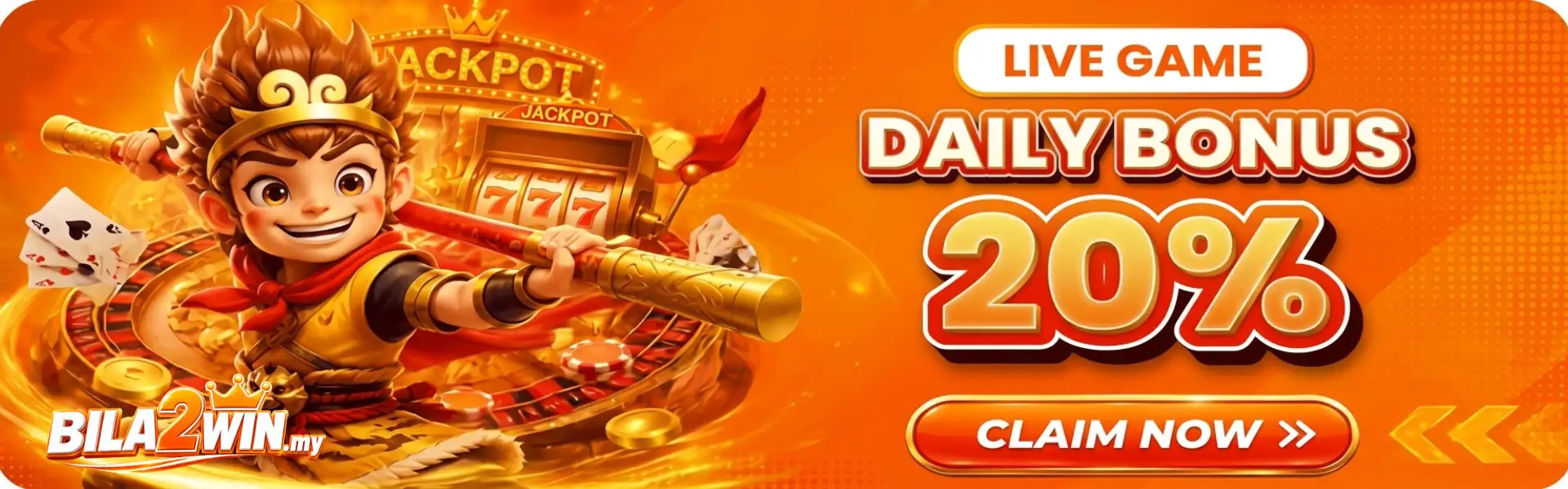 BILA2WIN promo banner for LIVE GAME DAILY BONUS 20%